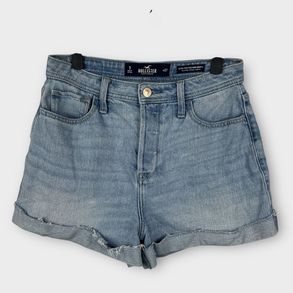 Hollister Ultra High Rise Mom Shorts Size 5 Waist 27 Light‎ Wash Vintage Stretch
